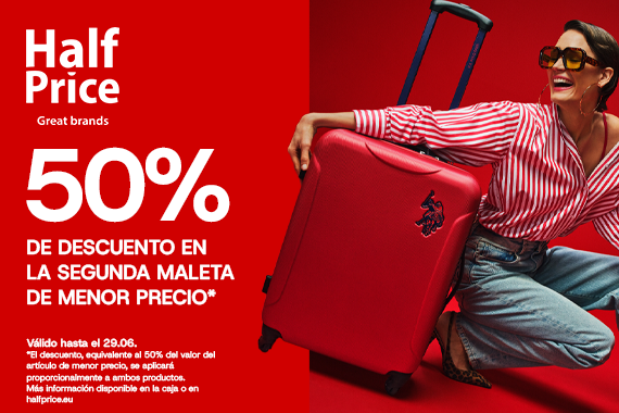 Oferta Half Price segunda maleta al 50% 